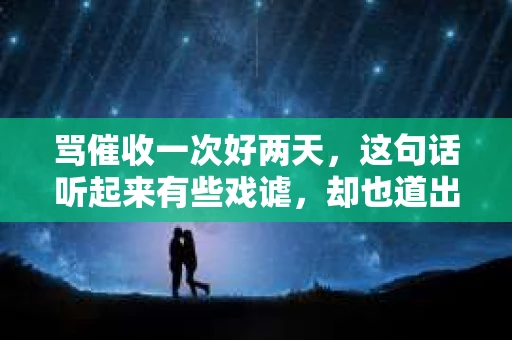 骂催收一次好两天，这句话听起来有些戏谑，却也道出了不少人在面对催收时的无奈与宣泄。今天，我们就来聊聊这个话题，看看骂催收真的能起到什么作用，以及我们在面对催收时应该如何应对。